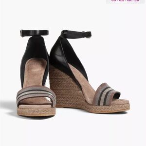 BRUNELLO CUCINELLI Stunning Monili Sandals Elegant Black and Brown Wedge
